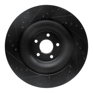 Jaguar XFR-S Brake Rotor (1) - Rear Right - R1 Concepts - Drilled & Slotted - Black - `10-`24